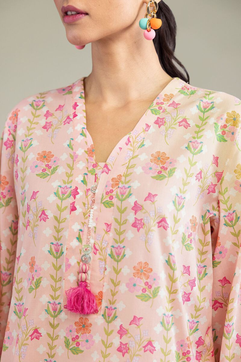 Printed | Cambric | Peach Cambric Kurta | USD 30.00