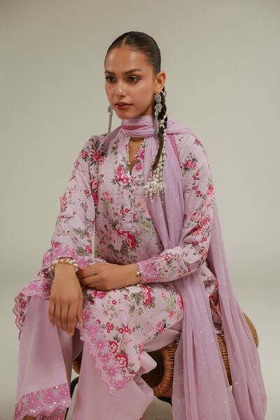 Embroidered | Raw Silk | Floral Longline Kurta | USD 60.00