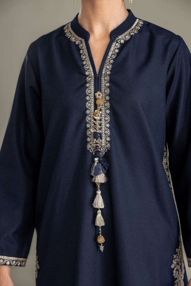 Embroidered | Heavy Blended Viscose | Long Navy Kurta | USD 65.00