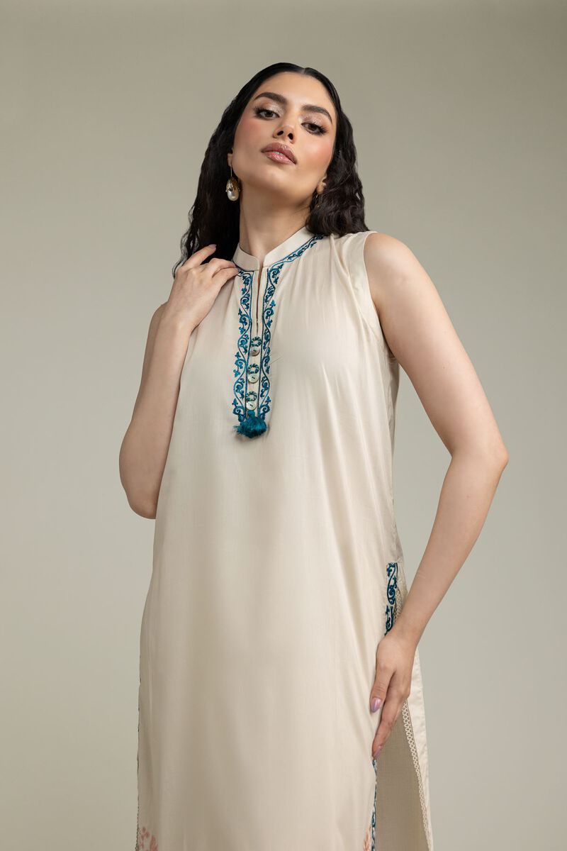 Embroidered | Cambric | Floral Sleeveless Kurta | USD 40.00