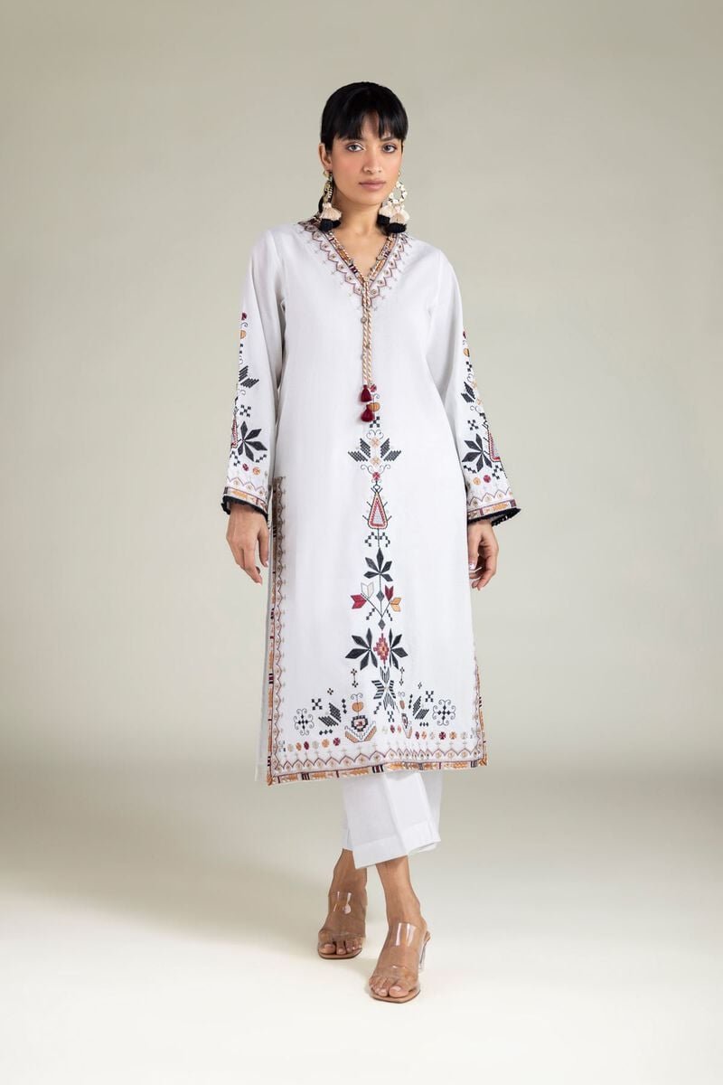 Embroidered | Cambric | White 2-Piece Tailored  | USD 45.00