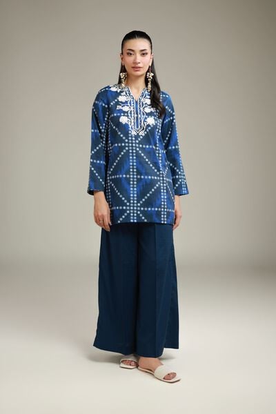 Embroidered | Cotton Dobby | Wide Navy Pants | USD 25.00