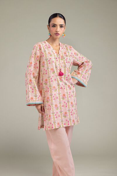 Printed | Cambric | Peach Cambric Kurta | USD 30.00