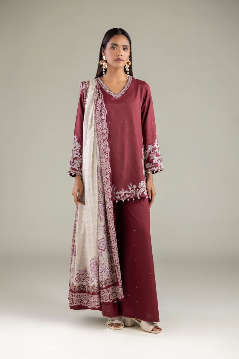 Embroidered | Raw Silk | Relaxed Solid Pants | USD 40.00