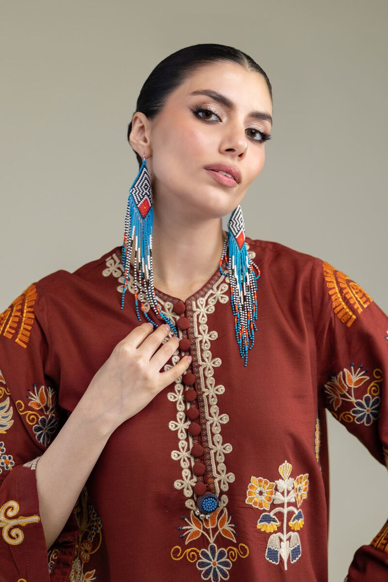 Embroidered | Raw Silk | Rust Silk Kurta | null