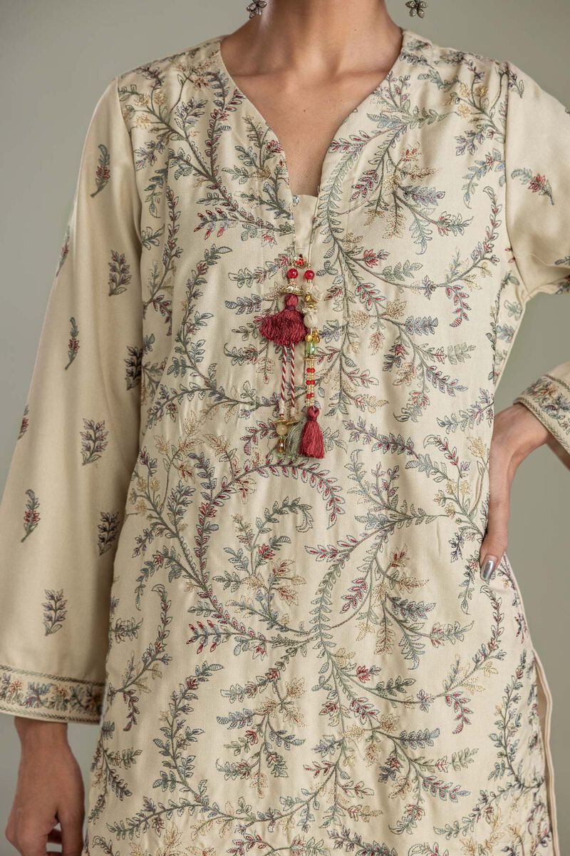 Embroidered | Heavy Blended Viscose | Long Beige Kurta | USD 65.00