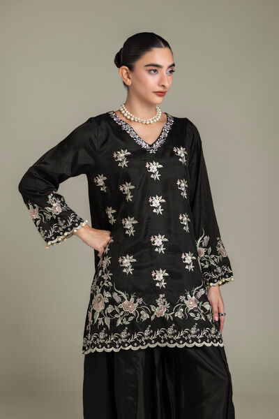 Embroidered | Raw Silk | Black Silk Kurta | USD 70.00