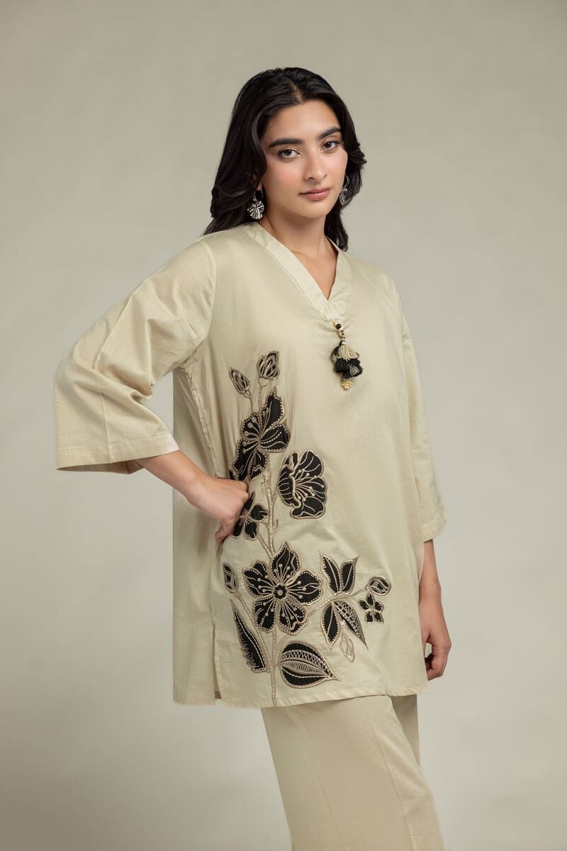 Cambric | Floral Beige Kurta | USD 40.00