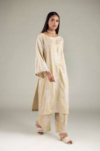 Embroidered | Raw Silk | Floral Relaxed Pants | USD 40.00