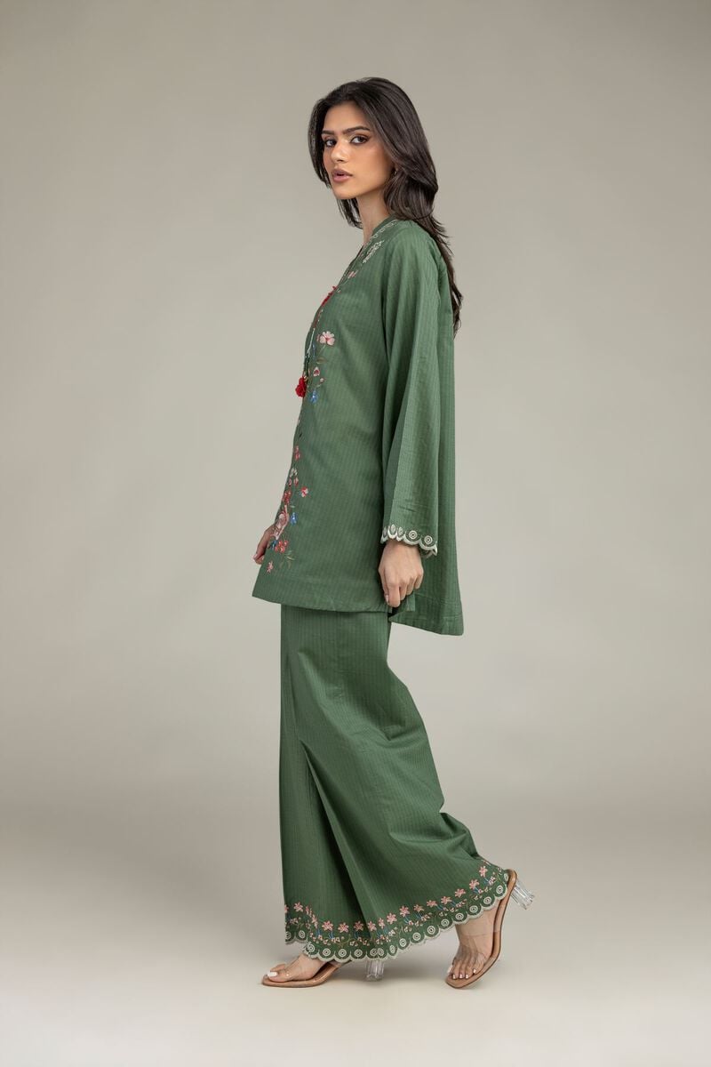 Embroidered | Cotton Dobby | Floral Green Pants | USD 30.00