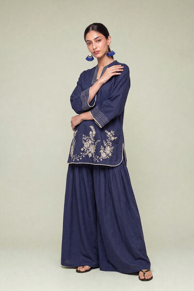 Embroidered | Cambric | Navy Solid Pants | USD 30.00