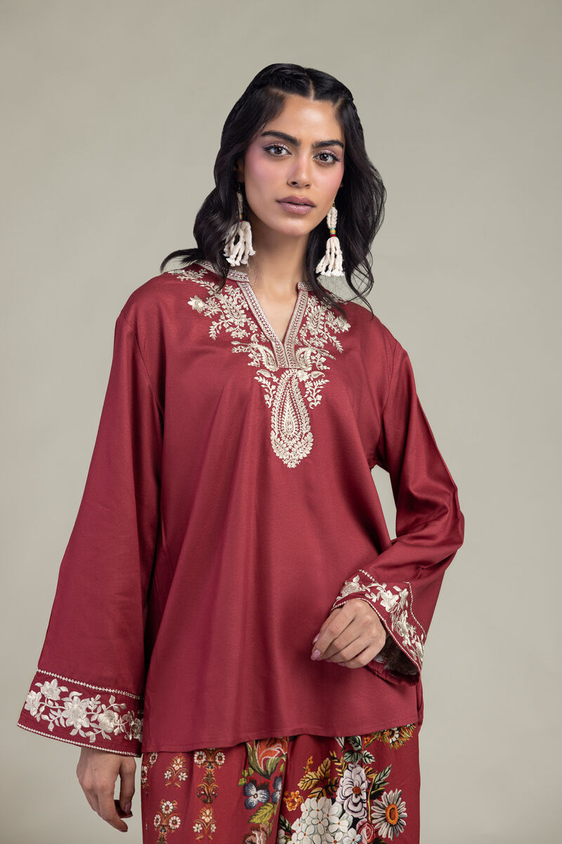 Embroidered | Viscose Crepe | Viscose V-Neck Tunic | USD 40.00