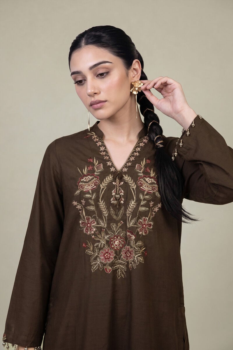 Embroidered | Raw Silk | Long V-neck Kurta | USD 60.00