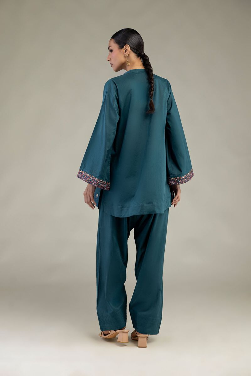 Embroidered | Cambric | Short Teal Kurta | USD 35.00