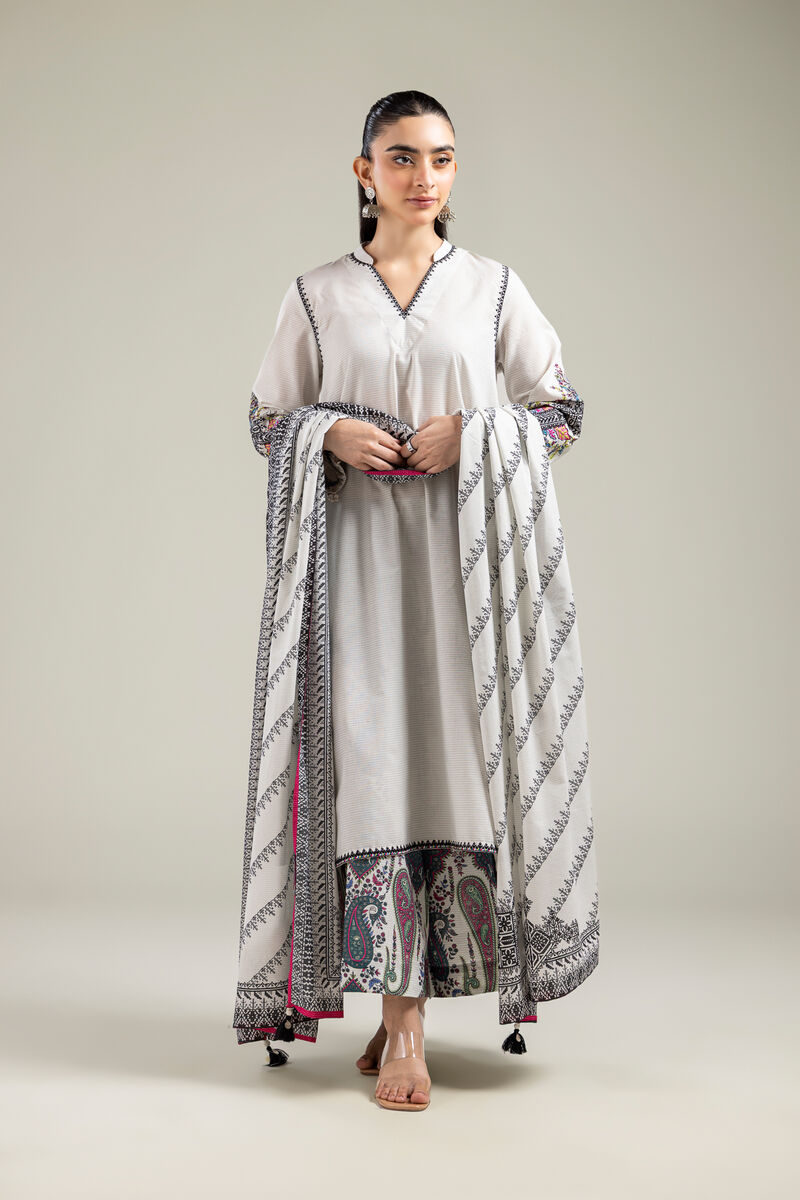 Embroidered | Mesuri | Geometric Off-White Dupatta | USD 25.00