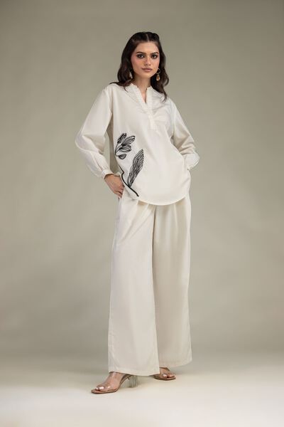 Embroidered | Poplin | Solid Poplin Trousers | USD 30.00