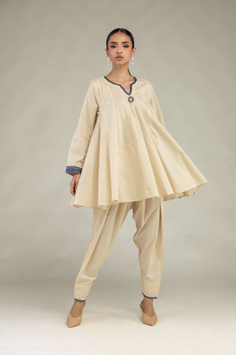 Textured Cotton | Embroidered | Short Cotton Kurta  | USD 40.00
