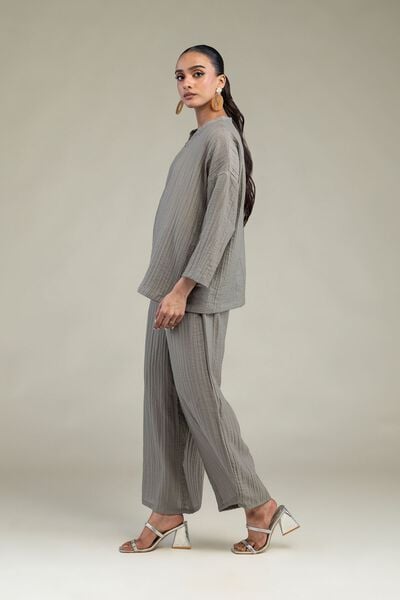Dyed | Blended Crinkle | Gray Crinkle Trousers | USD 35.00