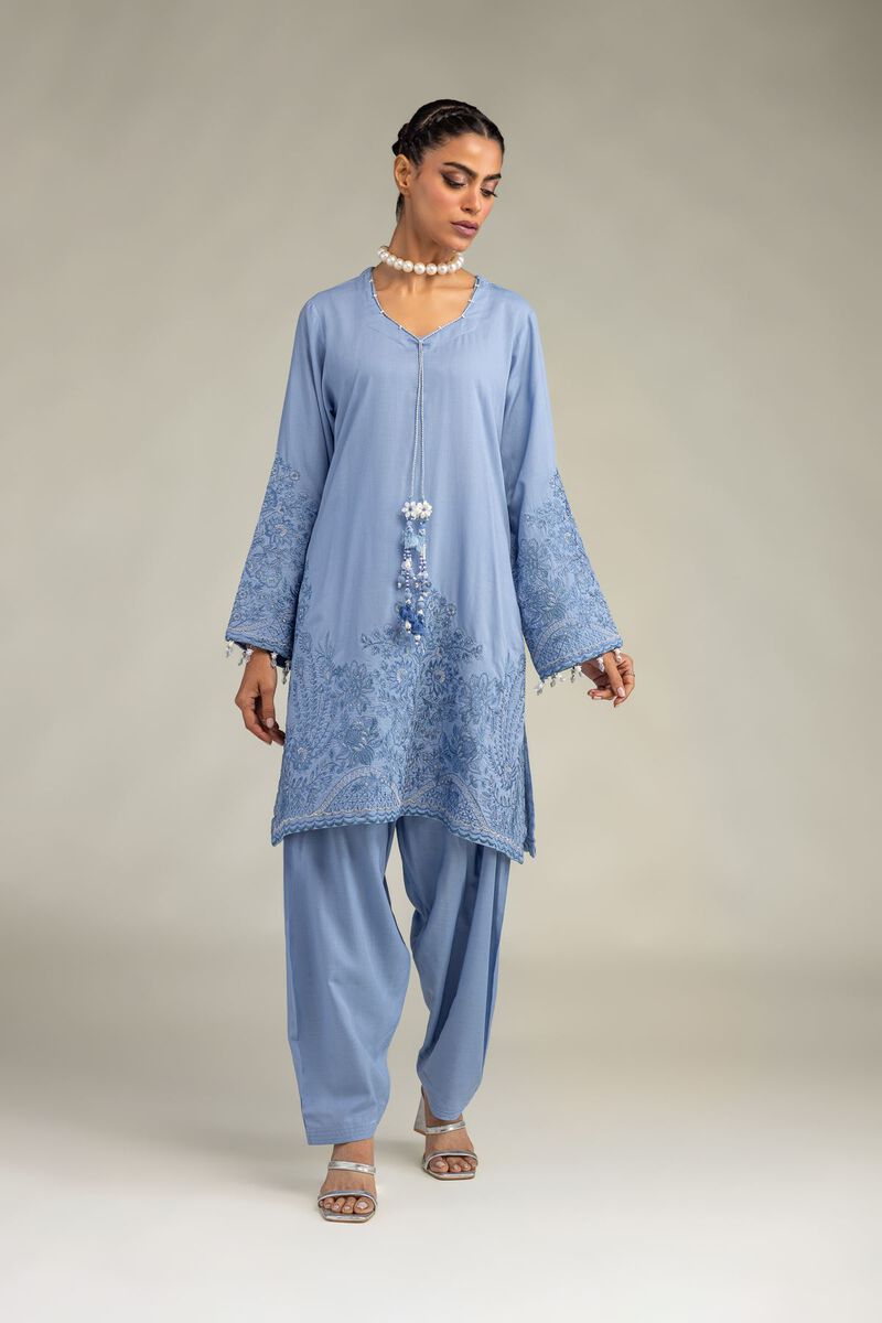 Embroidered | Raw Silk | Light Blue Kurta | USD 65.00