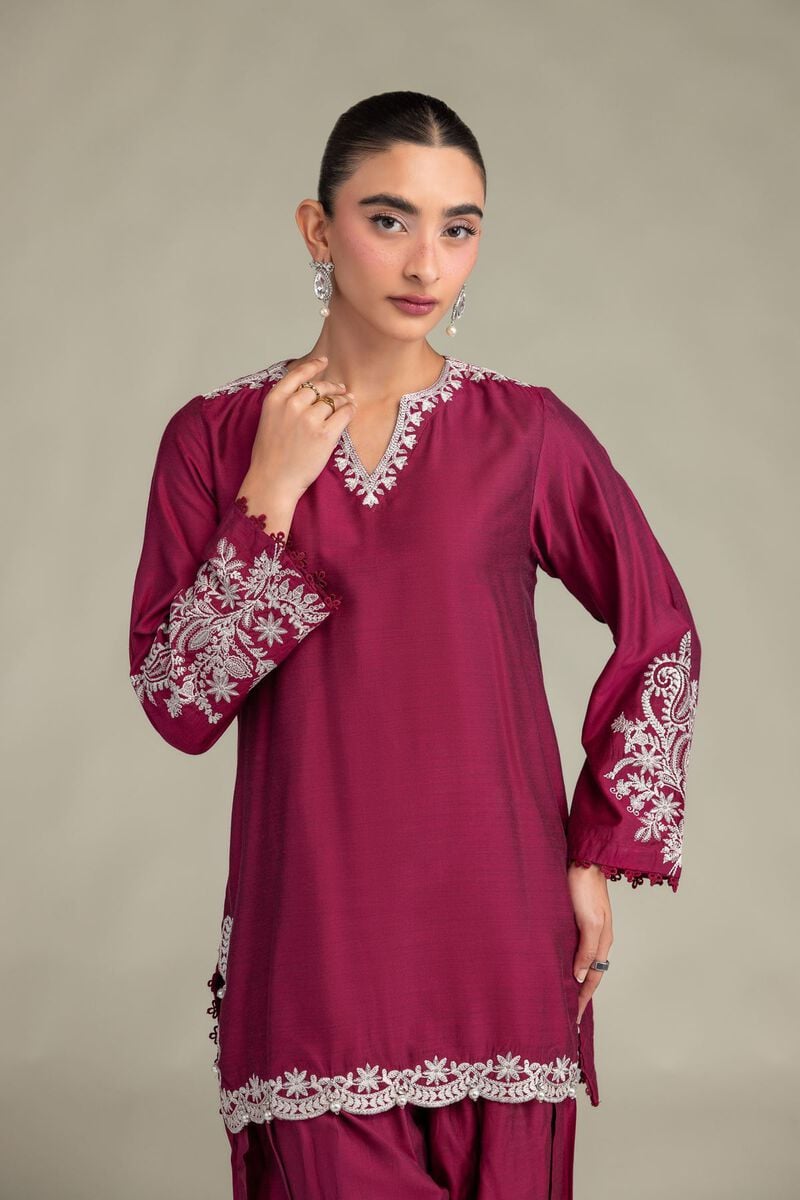 Printed | Raw Silk | Silk V-Neck Kurta | USD 55.00