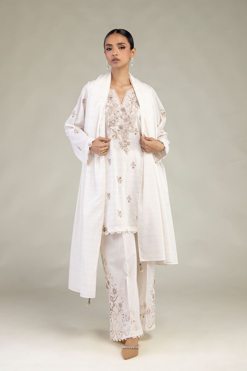 Embroidered | Messuri Dobby | White Tailored 3-Piece | USD 85.00