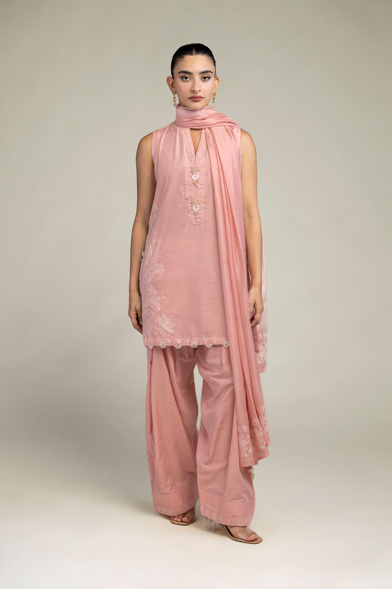 Cotton Net | Floral Pink Dupatta | USD 35.00
