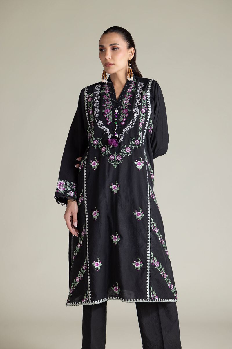 Embroidered | Cotton Dobby | Black Tailored 2-Piece | USD 70.00