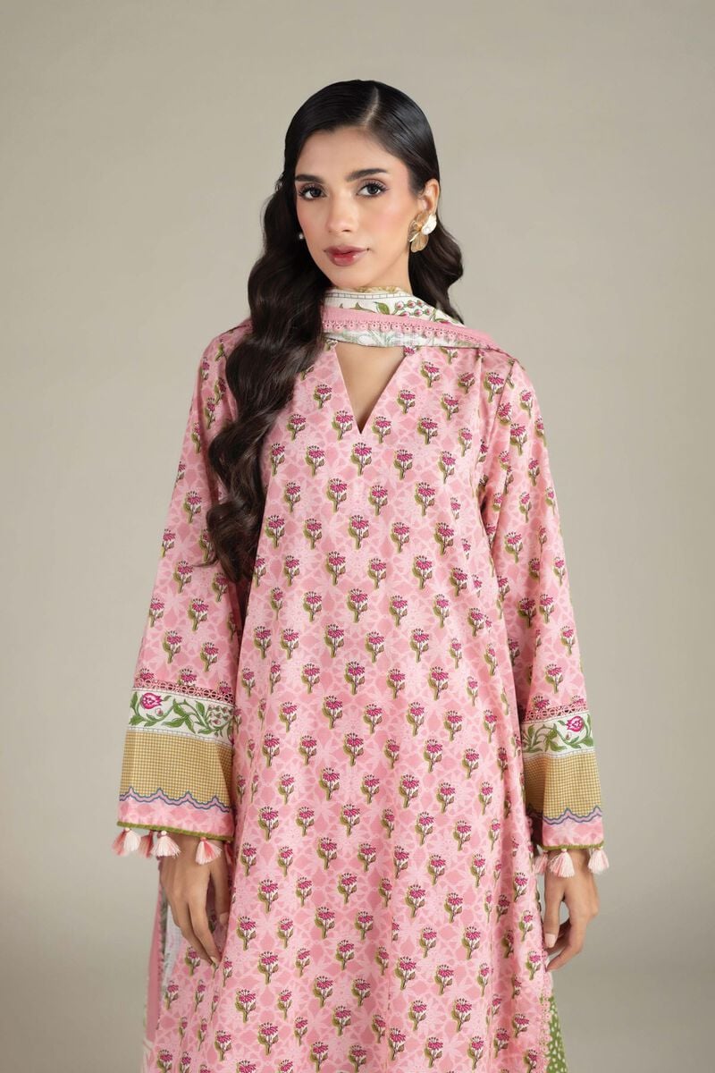 Printed | Cambric | V-Neck 3-Piece Suit | USD 65.00