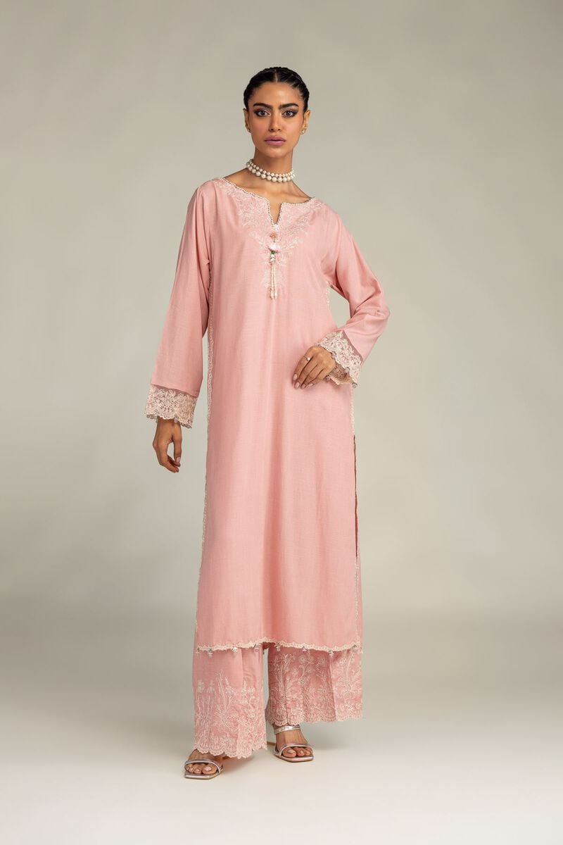 Embroidered | Raw Silk | Pink Silk Kurta | USD 65.00
