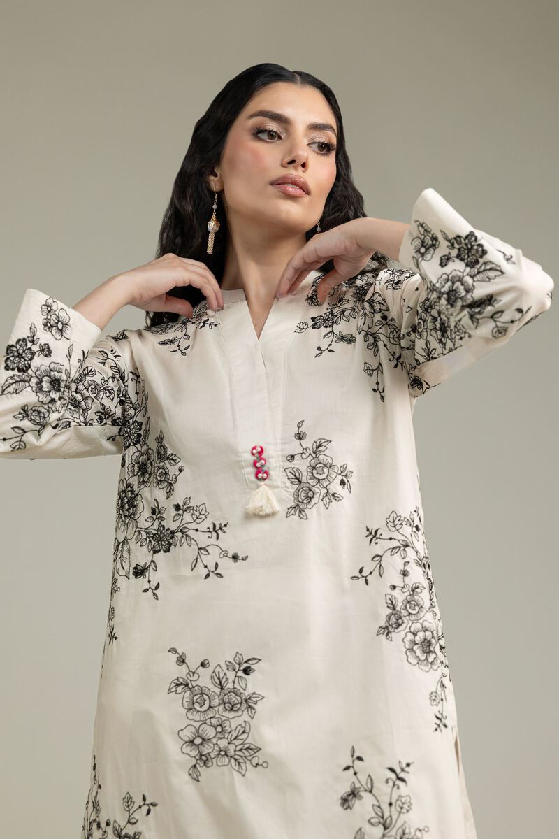 Embroidered | Cambric | Floral Longline Kurta | USD 40.00
