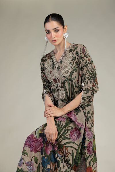 Embroidered | Raw Silk | Floral Long Kurta | USD 65.00
