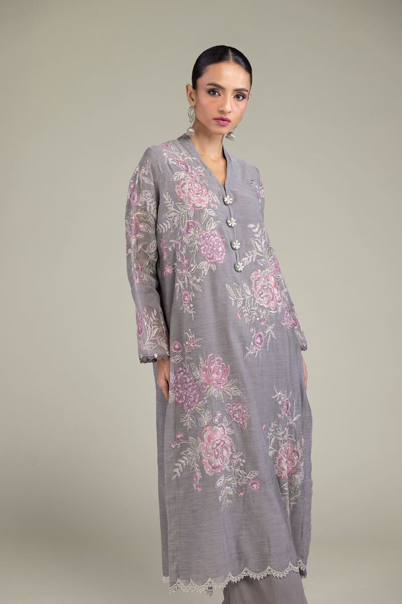 Embroidered | Paper Silk | Floral Longline Kurta | USD 70.00