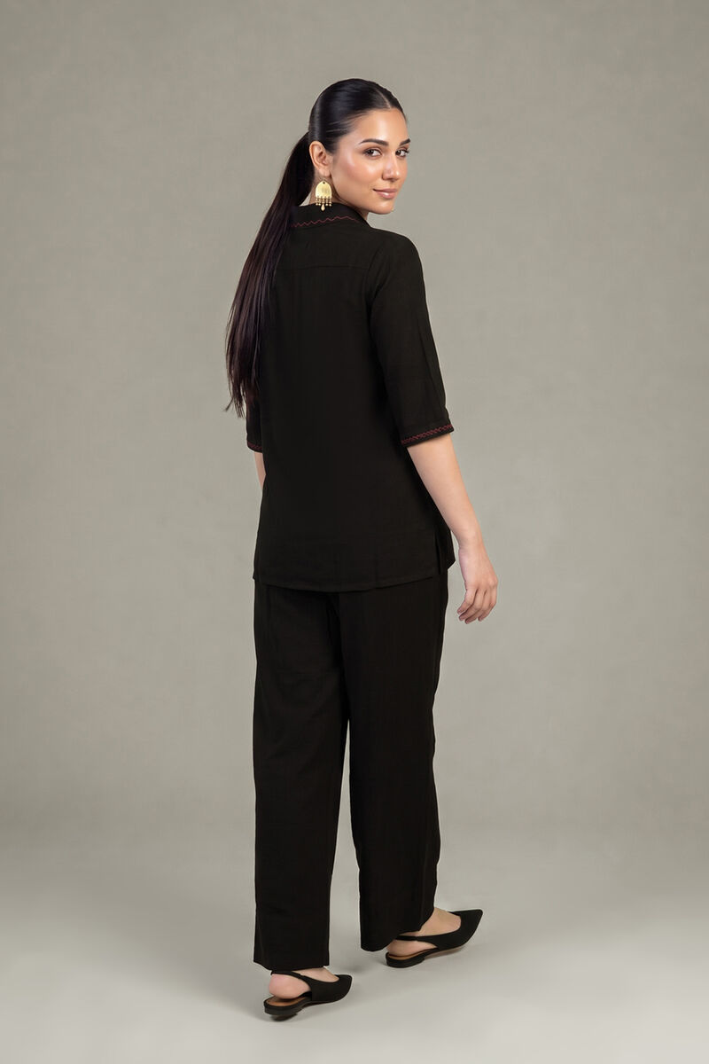 Dyed | Crepe | Black Solid Trousers | USD 35.00