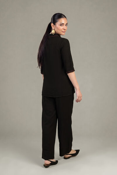 Dyed | Crepe | Black Solid Trousers | USD 35.00