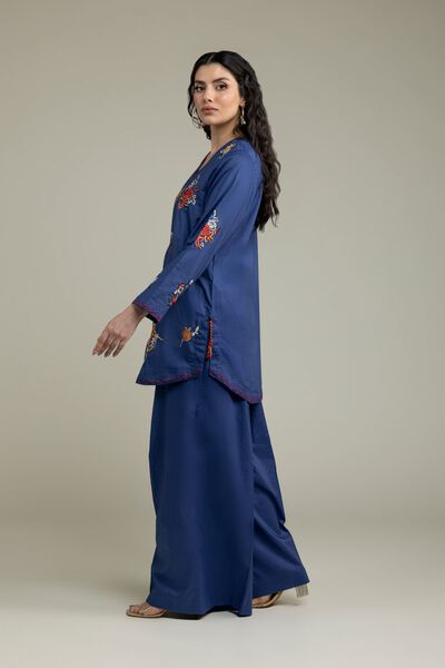 Embroidered | Cambric | Solid Navy Pants | USD 30.00