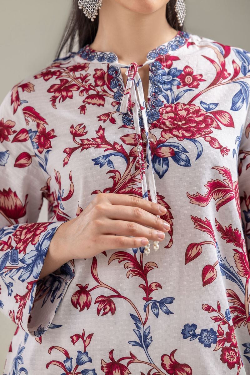 Embroidered | Cotton Dobby | White Floral Kurta | USD 35.00