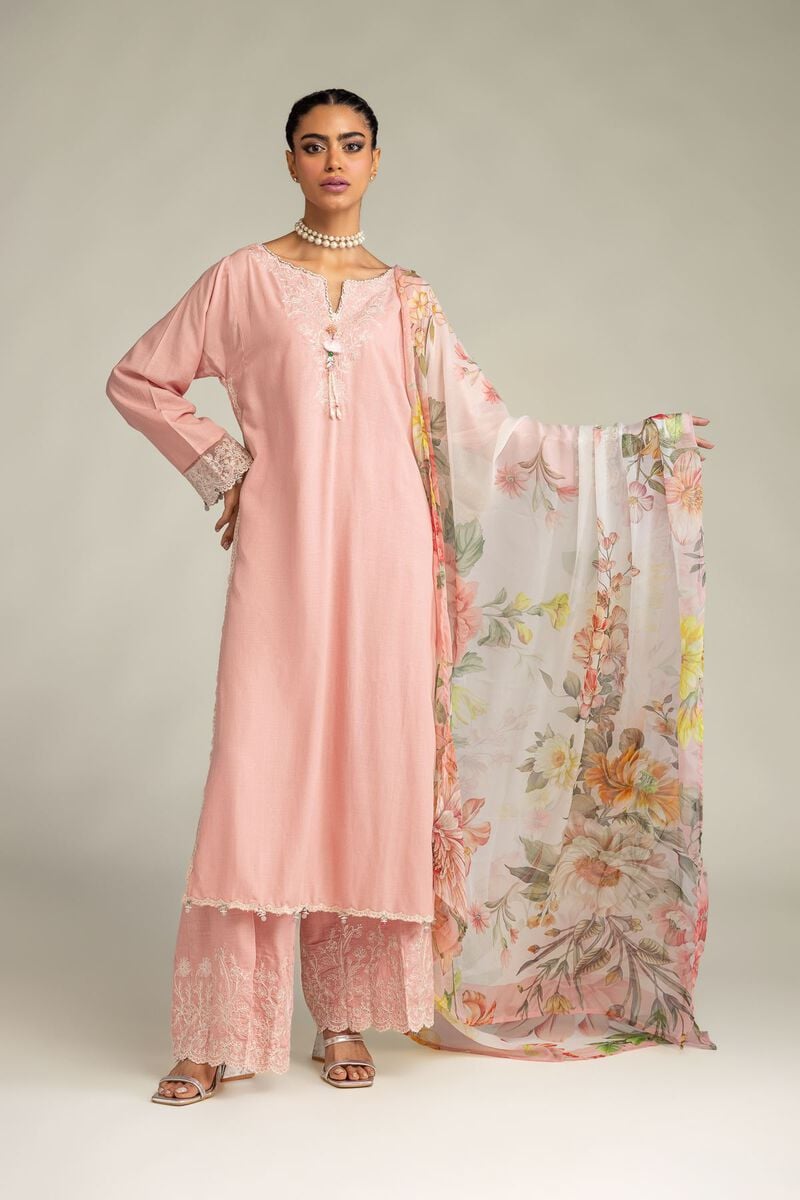 Embroidered | Raw Silk | Embroidered Pink Pants | USD 40.00