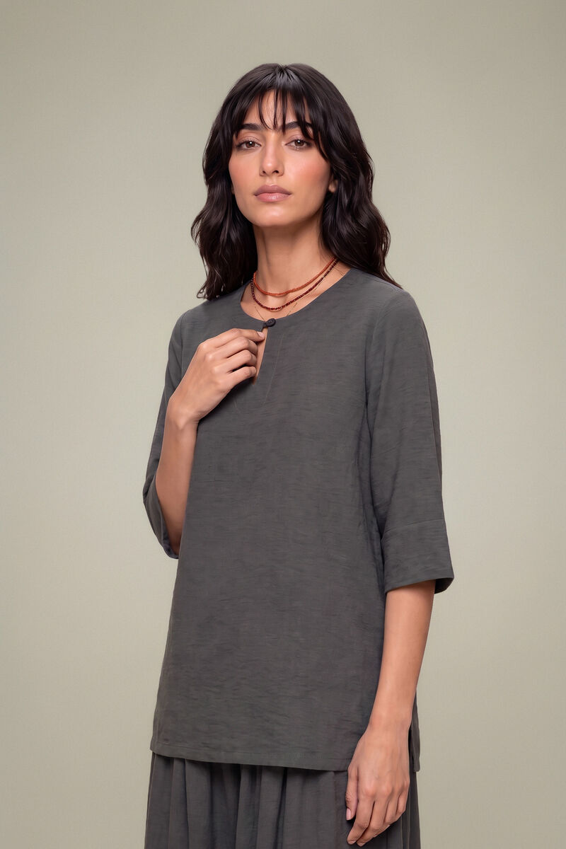 Dyed | Textured Georgette | Solid Gray Tunic | USD 40.00