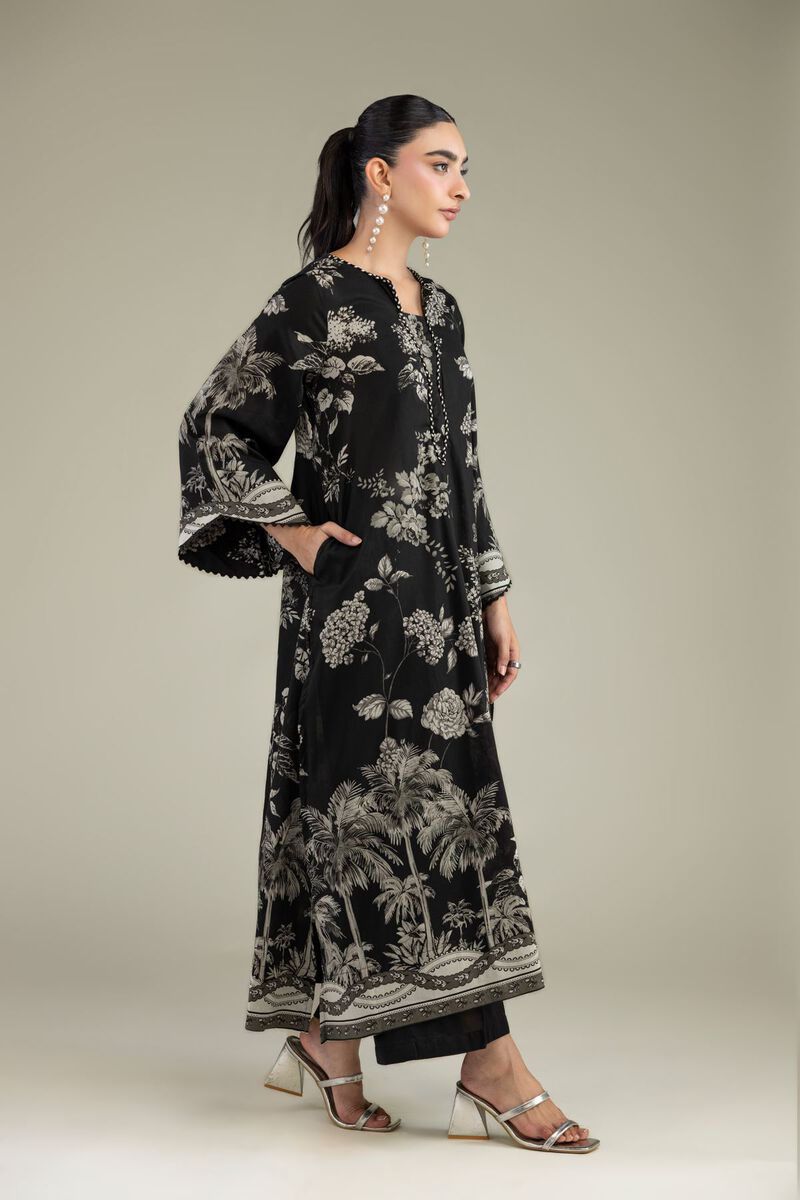 Printed | Cambric | Long Black Kurta | USD 45.00