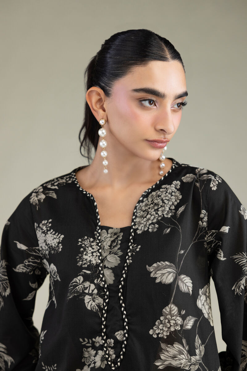 Printed | Cambric | Long Black Kurta | USD 45.00