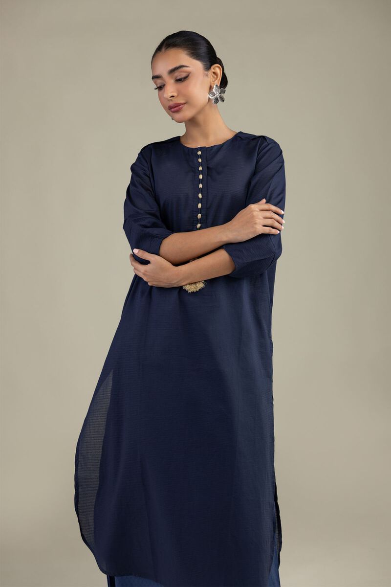 Dyed | Textured Cotton | Longline Navy Kurta | USD 35.00