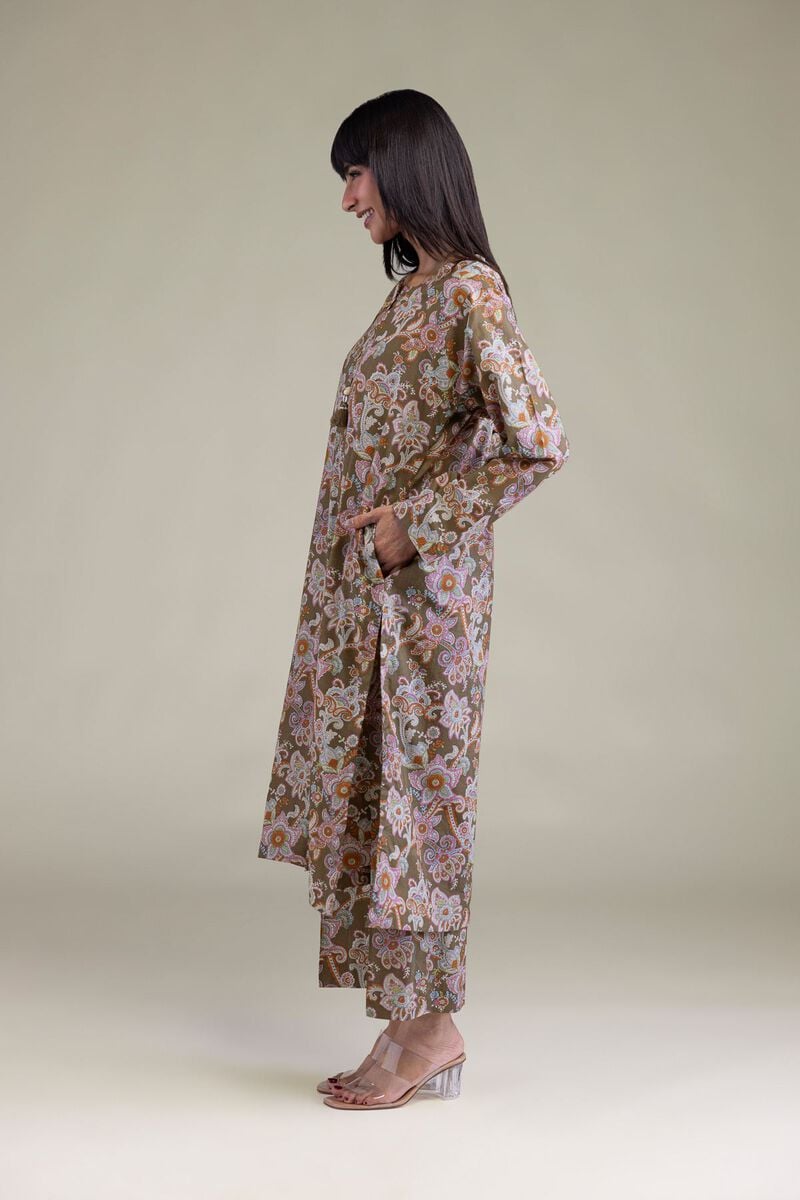 Printed | Cambric | Brown Cambric Kurta | USD 30.00