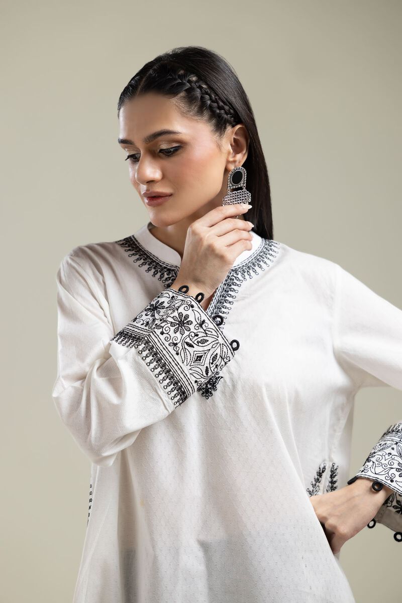 Embroidered |Cotton Dobby | White Cotton Kurta | USD 35.00