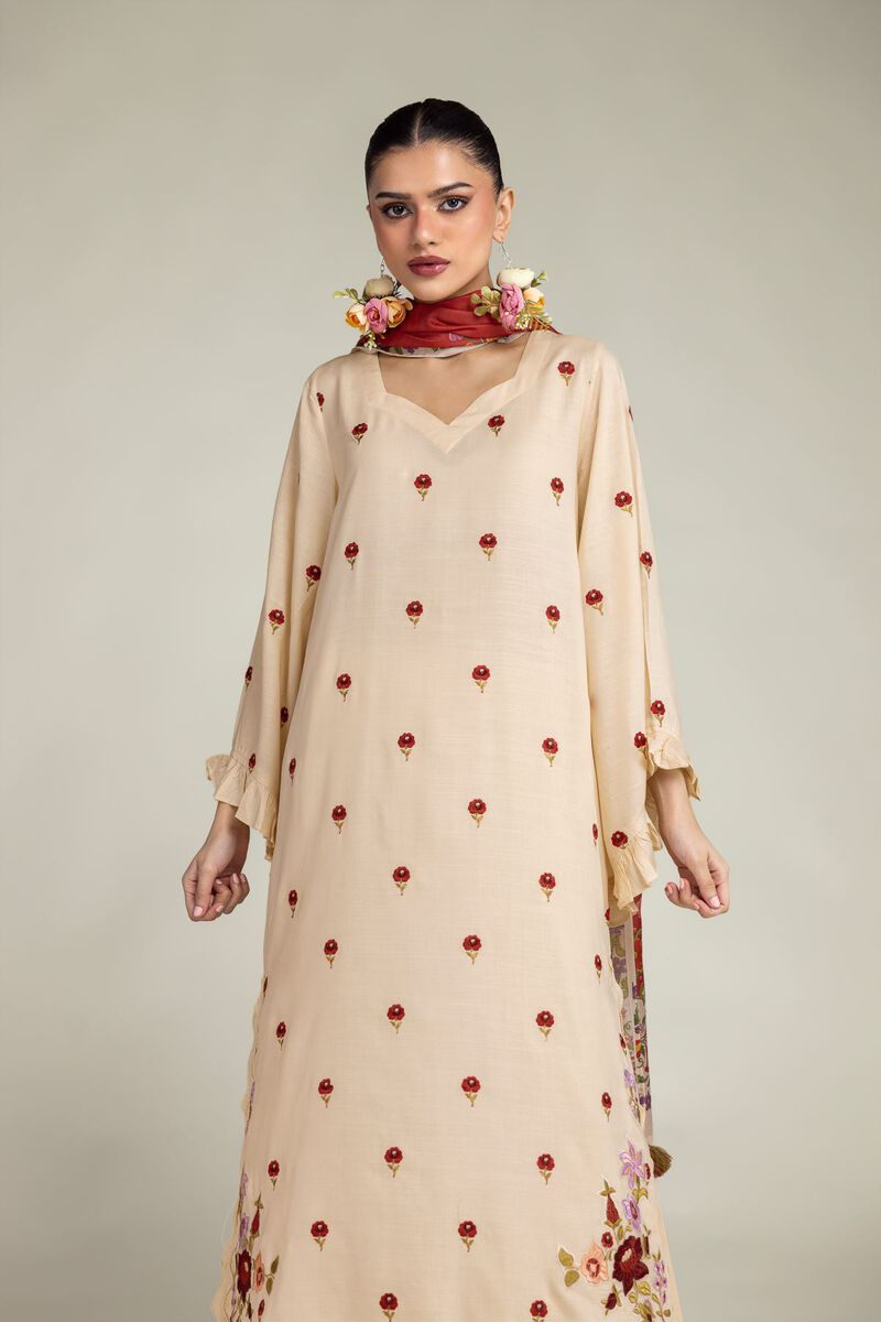 Embroidered | Polyester Silk | Floral Red Dupatta | USD 30.00