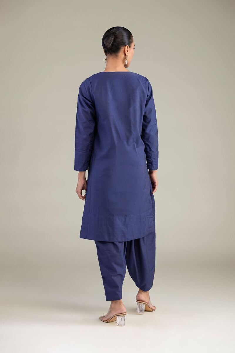 Dyed | Textured Raw Silk | Solid Navy Kurta | USD 45.00