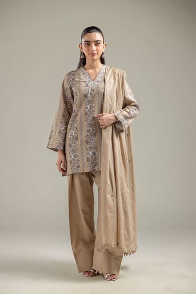 Embroidered | Cotton Dobby | Solid Beige Shalwar | USD 30.00