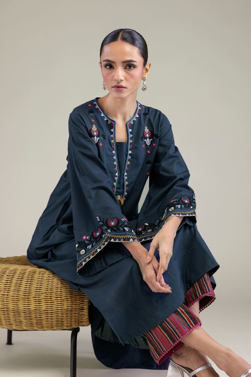 Embroidered | Cambric | Navy Cambric Kurta | USD 40.00