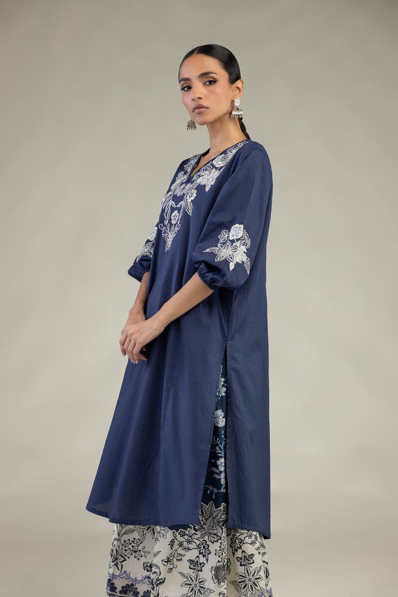 Embroidered | Cotton Dobby | Floral V-Neck Kurta | USD 45.00