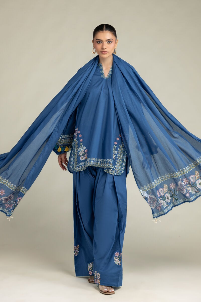 Embroidered | Lawn | Floral Blue Dupatta | USD 40.00