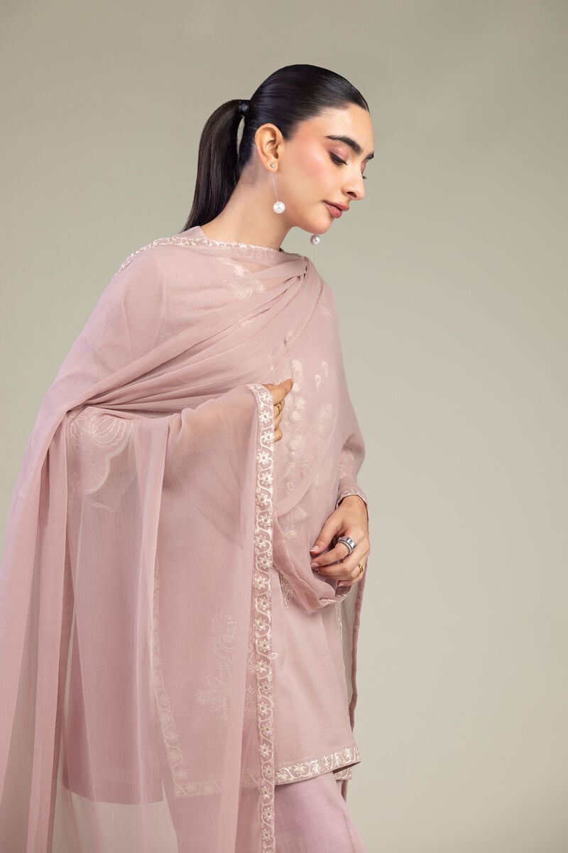 Embroidered | Chiffon | Pink Floral Dupatta | USD 40.00